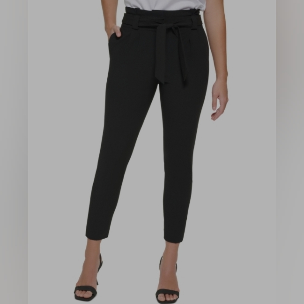 Calvin Klein Petite Tie-waist Mid-Rise Pants 6P Black Women's